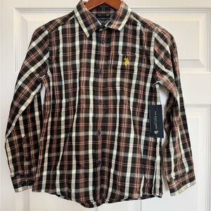 NWT U.S. Polo Assn. Boys Long Sleeve Black Plaid Twill Shirt
